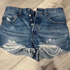 Levi's Blue Distressed Jean Shorts